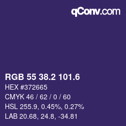 カラーコード: RGB 55 38.2 101.6 | qconv.com