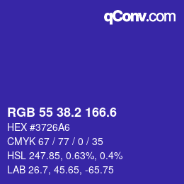 カラーコード: RGB 55 38.2 166.6 | qconv.com