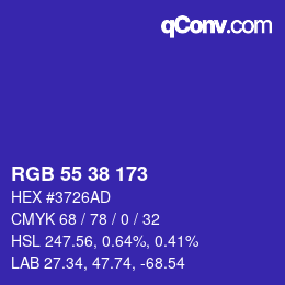 カラーコード: RGB 55 38 173 | qconv.com