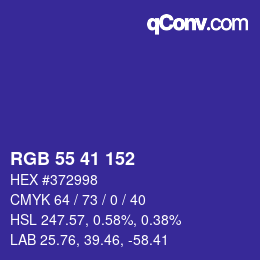 Color code: RGB 55 41 152 | qconv.com