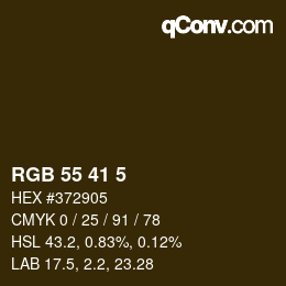 Color code: RGB 55 41 5 | qconv.com