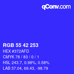 Color code: RGB 55 42 253 | qconv.com