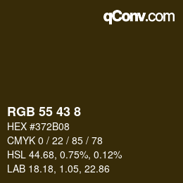 Color code: RGB 55 43 8 | qconv.com