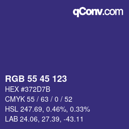 Color code: RGB 55 45 123 | qconv.com