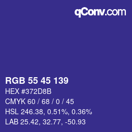 Color code: RGB 55 45 139 | qconv.com