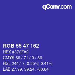 Color code: RGB 55 47 162 | qconv.com
