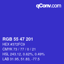 Color code: RGB 55 47 201 | qconv.com