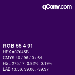 カラーコード: RGB 55 4 91 | qconv.com