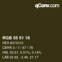 カラーコード: RGB 55 51 18 | qconv.com