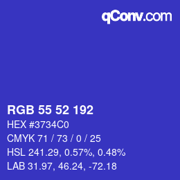 Color code: RGB 55 52 192 | qconv.com