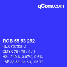 Color code: RGB 55 53 252 | qconv.com