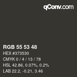 Color code: RGB 55 53 48 | qconv.com