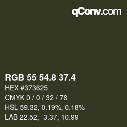 カラーコード: RGB 55 54.8 37.4 | qconv.com