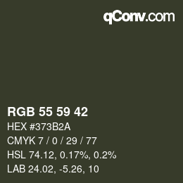 颜色代码: RGB 55 59 42 | qconv.com