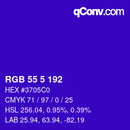 Color code: RGB 55 5 192 | qconv.com