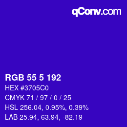 Color code: RGB 55 5 192 | qconv.com