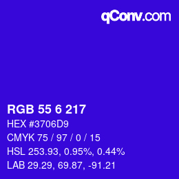 Color code: RGB 55 6 217 | qconv.com