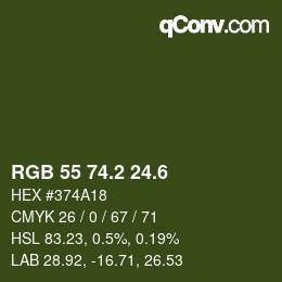 カラーコード: RGB 55 74.2 24.6 | qconv.com
