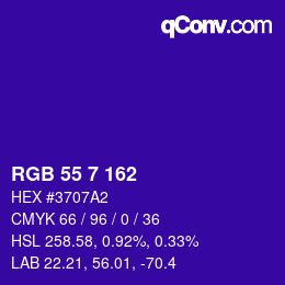 Color code: RGB 55 7 162 | qconv.com