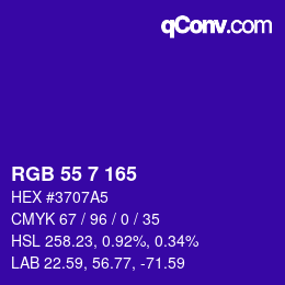 Color code: RGB 55 7 165 | qconv.com