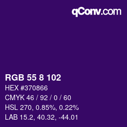 Color code: RGB 55 8 102 | qconv.com