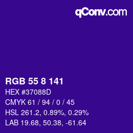 Color code: RGB 55 8 141 | qconv.com