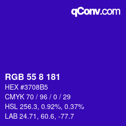 Color code: RGB 55 8 181 | qconv.com