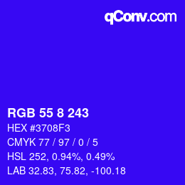 Color code: RGB 55 8 243 | qconv.com