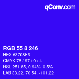 Color code: RGB 55 8 246 | qconv.com