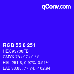 カラーコード: RGB 55 8 251 | qconv.com