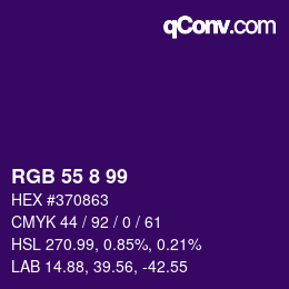 Color code: RGB 55 8 99 | qconv.com
