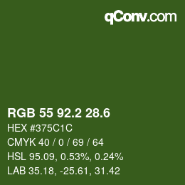 カラーコード: RGB 55 92.2 28.6 | qconv.com
