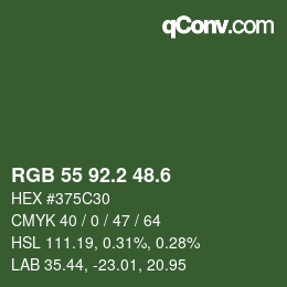 カラーコード: RGB 55 92.2 48.6 | qconv.com