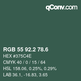 カラーコード: RGB 55 92.2 78.6 | qconv.com