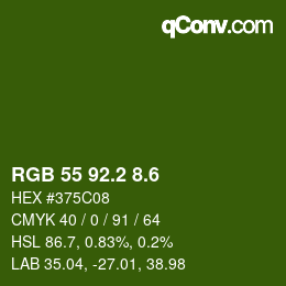 カラーコード: RGB 55 92.2 8.6 | qconv.com