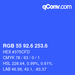 カラーコード: RGB 55 92.6 253.6 | qconv.com