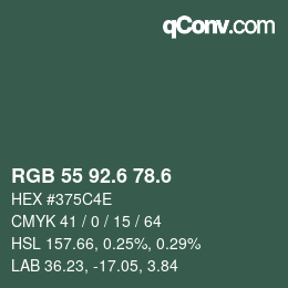 カラーコード: RGB 55 92.6 78.6 | qconv.com