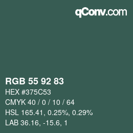 Color code: RGB 55 92 83 | qconv.com