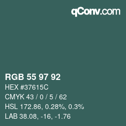 Color code: RGB 55 97 92 | qconv.com
