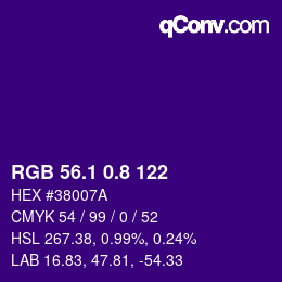 カラーコード: RGB 56.1 0.8 122 | qconv.com