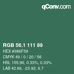 カラーコード: RGB 56.1 111 89 | qconv.com