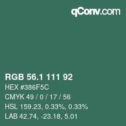 カラーコード: RGB 56.1 111 92 | qconv.com