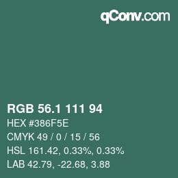 カラーコード: RGB 56.1 111 94 | qconv.com