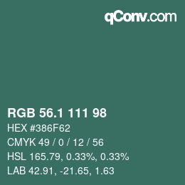 カラーコード: RGB 56.1 111 98 | qconv.com