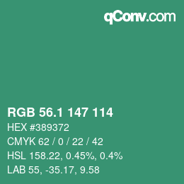 カラーコード: RGB 56.1 147 114 | qconv.com