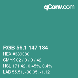 カラーコード: RGB 56.1 147 134 | qconv.com