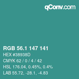 Color code: RGB 56.1 147 141 | qconv.com