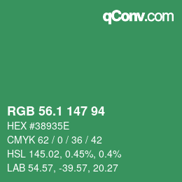 カラーコード: RGB 56.1 147 94 | qconv.com