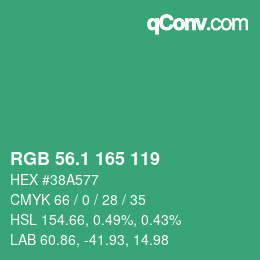 カラーコード: RGB 56.1 165 119 | qconv.com