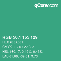 カラーコード: RGB 56.1 165 129 | qconv.com